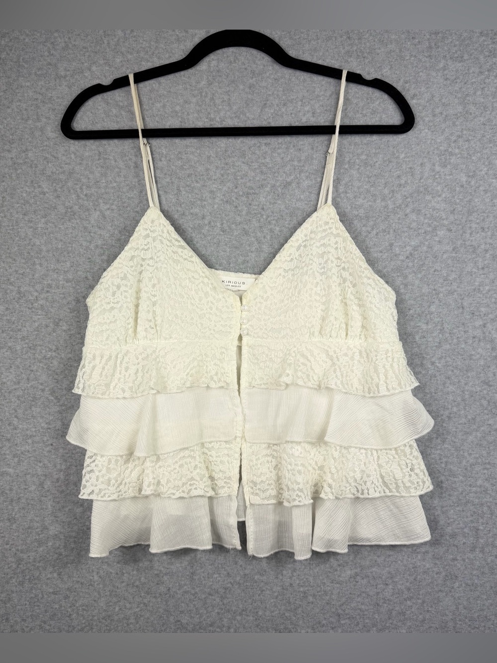 Kirious Ivory Lace Ruffle Button V-Neck Camisole Tank Juniors Size L